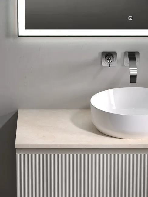 Тумба под раковину со столешницей Sancos Snob R 100 beige soft, столешница бежевая Sancos — Оригинал