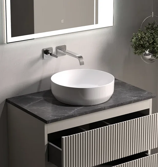 Тумба под раковину со столешницей Sancos Snob R 80 beige soft, столешница черный мрамор Sancos — Оригинал