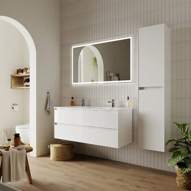 Тумба с раковиной Sancos Cento 120 см двойная, белый глянец Sancos — Оригинал