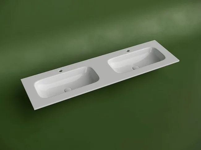 Мебельная раковина Ceramicanova Grace прямоугольная 161см с двумя чашами и отверстиями под смеситель CN7023 Sancos — Оригинал