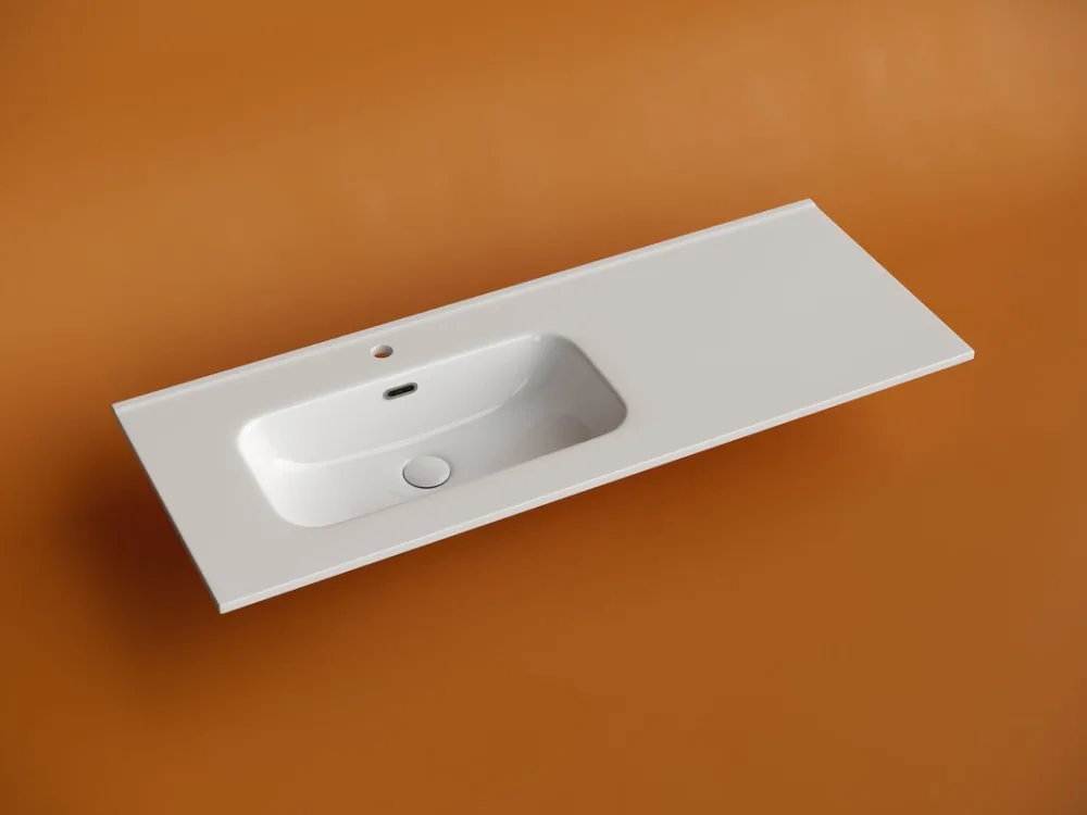 Раковина накладная мебельная Ceramicanova Element прямоугольная 121 см с чашей слева с отверстием под смеситель цвет белый CN7006L Sancos — официальный сайт