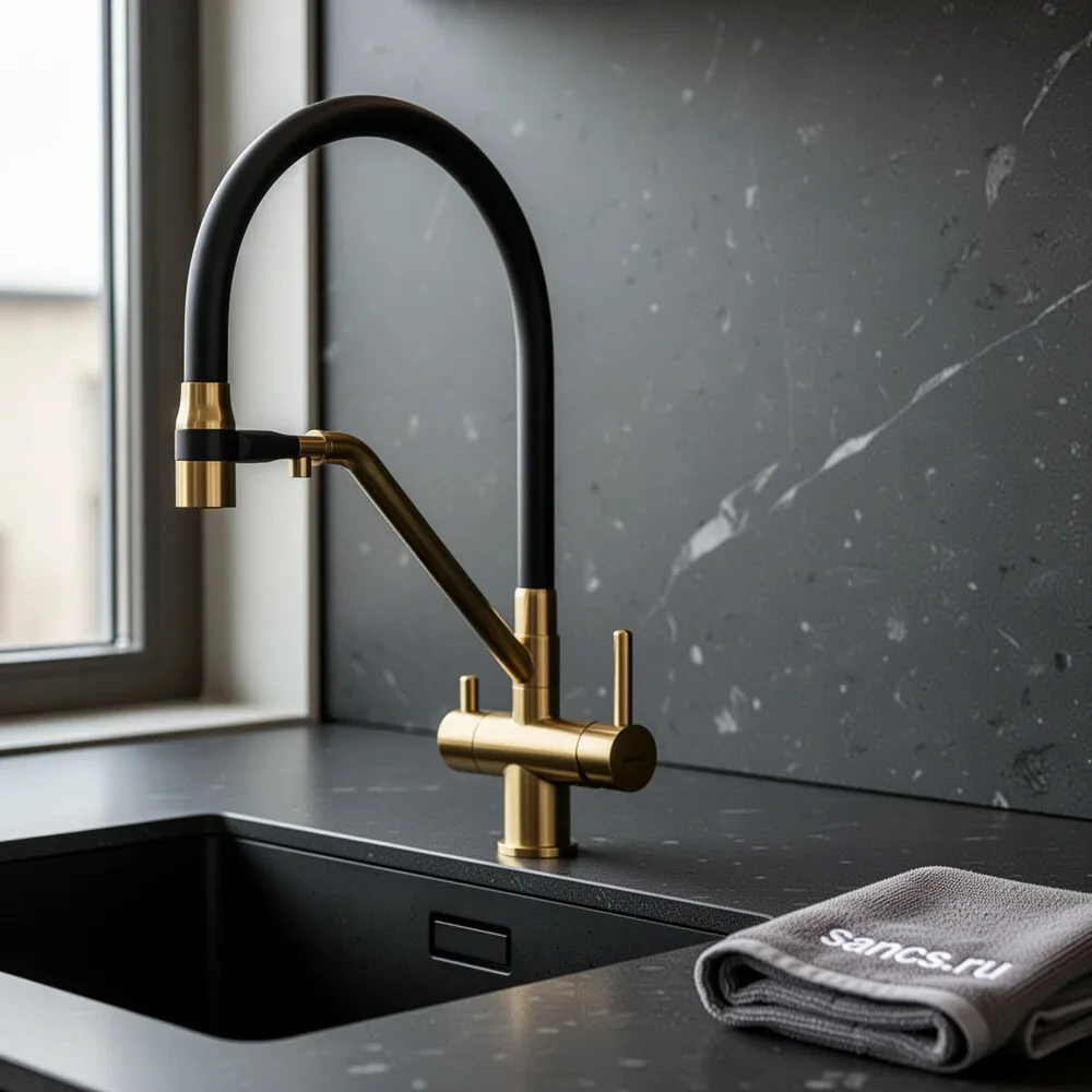 Смеситель для кухни Sancos Dora SC4003BG с гибким изливом, брашированное золото Sancos — официальный сайт