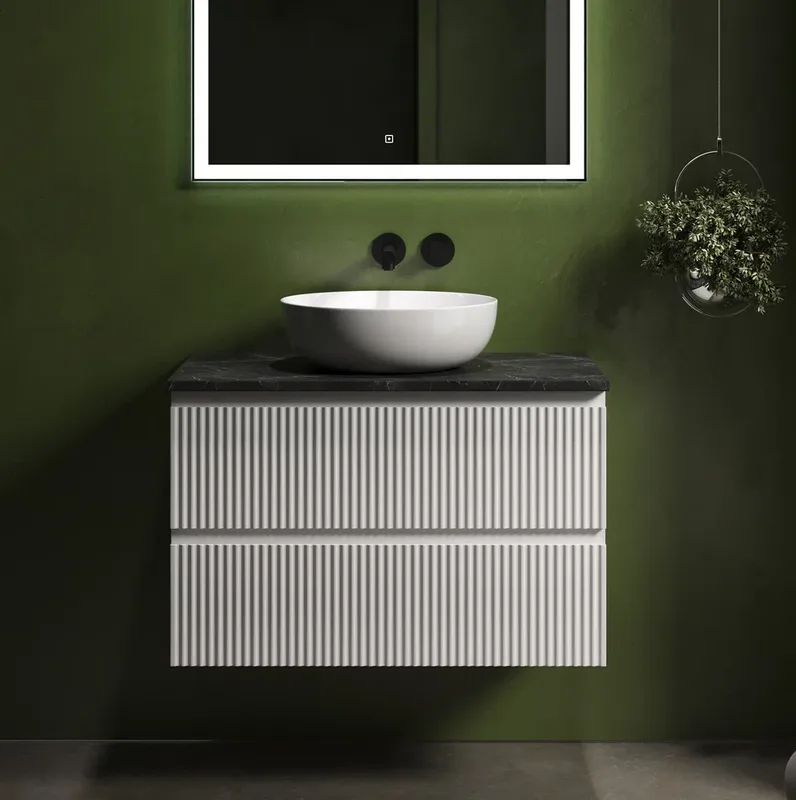 Тумба под раковину со столешницей Sancos Snob R 80 bianco, столешница черный мрамор Sancos — официальный сайт