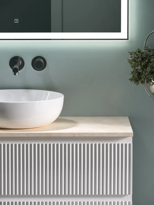 Тумба под раковину со столешницей Sancos Snob R 100 bianco, столешница бежевая Sancos — официальный сайт