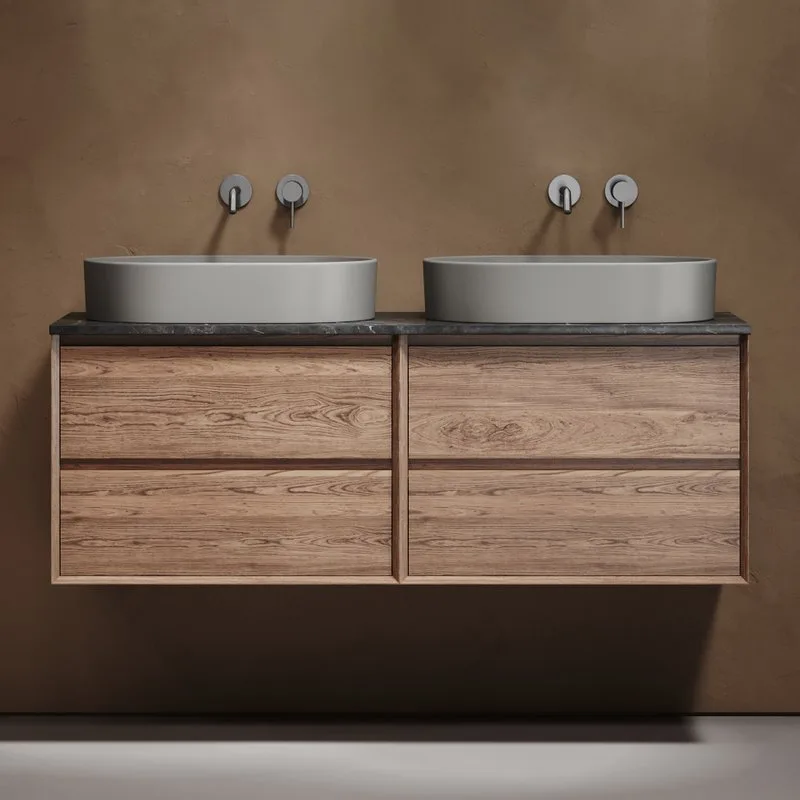 Тумба с раковиной Sancos Marmi 2.0 140 дуб чарльстон, столешница черный мрамор TT140A1, раковина CN6048MH Sancos — официальный сайт