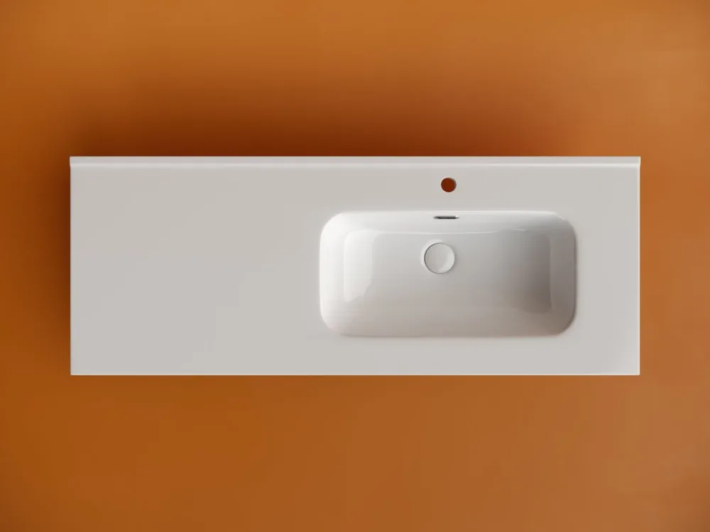 Раковина накладная мебельная Ceramicanova Element прямоугольная 121 с чашей справа с отверстием под смеситель цвет белый CN7006R Sancos — официальный сайт