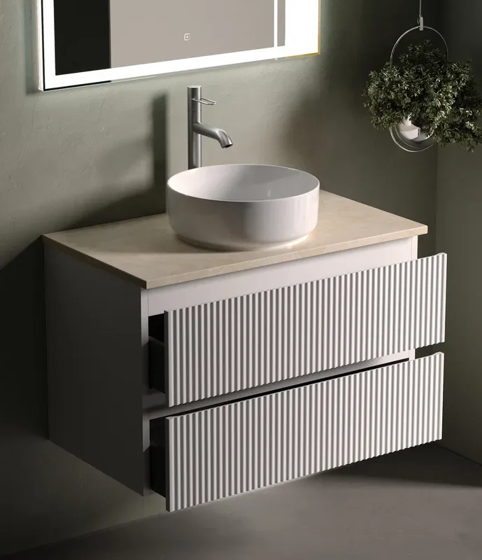 Тумба с раковиной Sancos Snob R 80 см, bianco, столешница бежевая, раковина CN5001 Sancos — официальный сайт