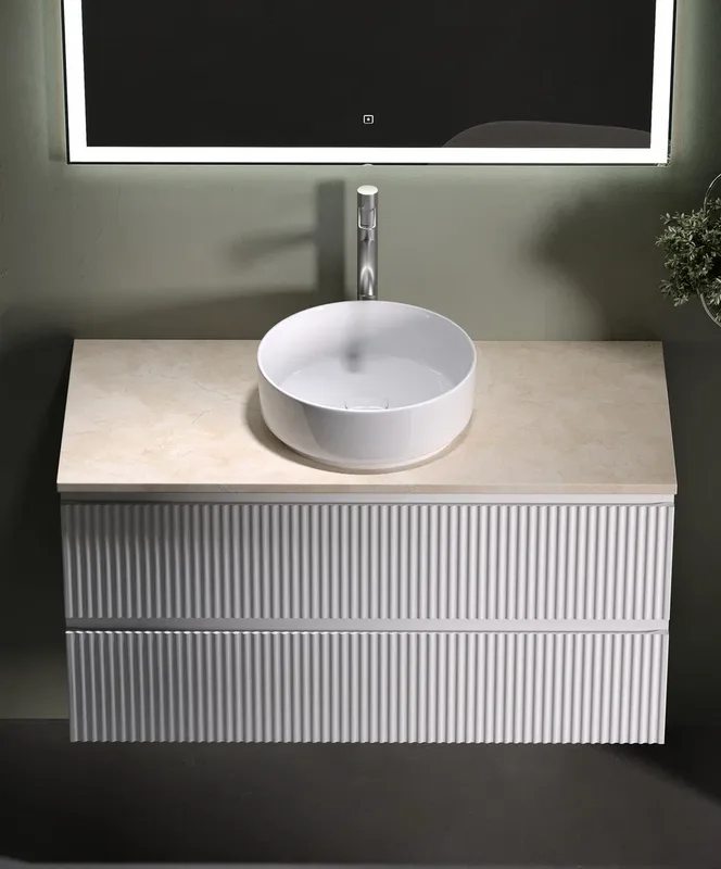 Тумба с раковиной Sancos Snob R 100 см, bianco, столешница бежевая, раковина CN5001 Sancos — официальный сайт