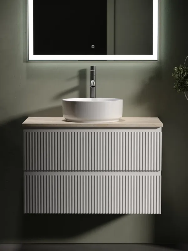 Тумба с раковиной Sancos Snob R 80 см, bianco, столешница бежевая, раковина CN5001 Sancos — официальный сайт