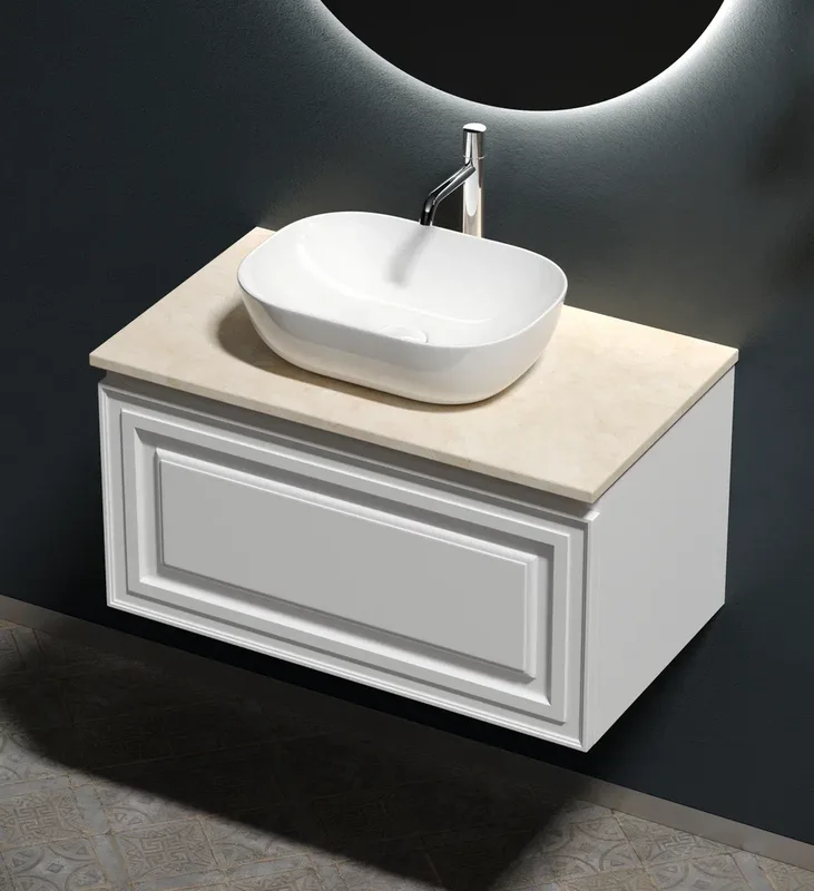 Тумба с раковиной Sancos Very 80 см, bianco, столешница бежевая, раковина CN6009 Sancos — официальный сайт