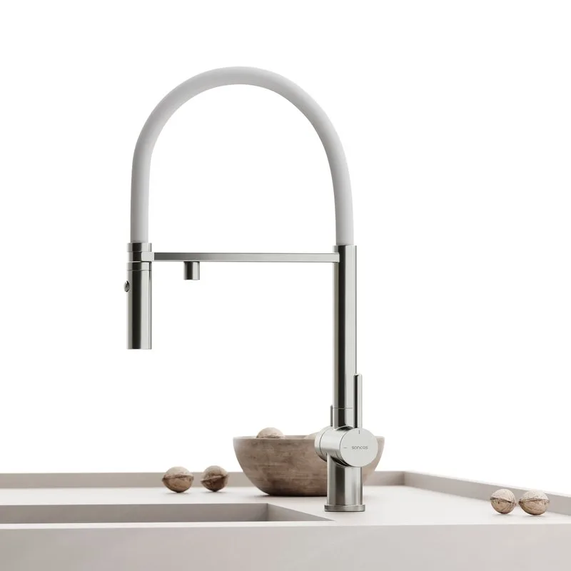 Смеситель для кухни гибкий с фильтром для питьевой воды SC4010BNwh, брашированный никель, матовый белый Sancos — официальный сайт