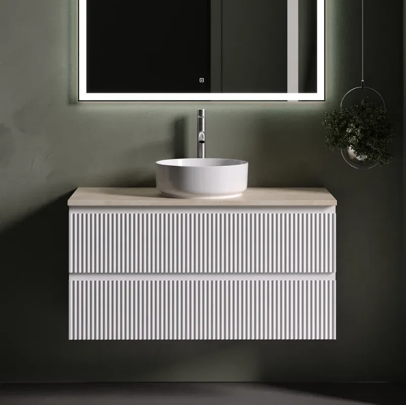 Тумба с раковиной Sancos Snob R 100 см, bianco, столешница бежевая, раковина CN5001 Sancos — официальный сайт