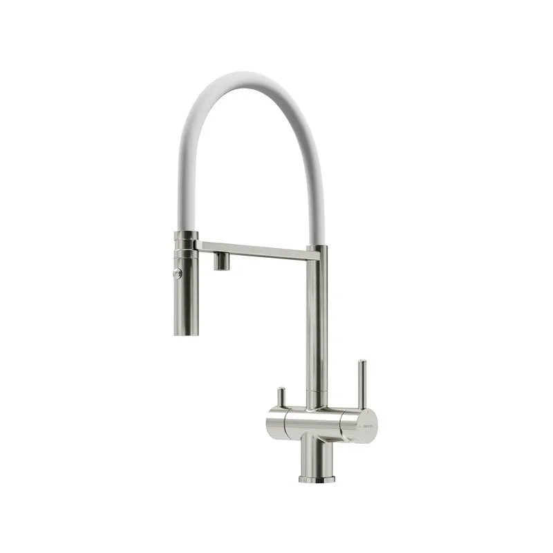 Смеситель для кухни гибкий с фильтром для питьевой воды SC4010BNwh, брашированный никель, матовый белый Sancos — официальный сайт