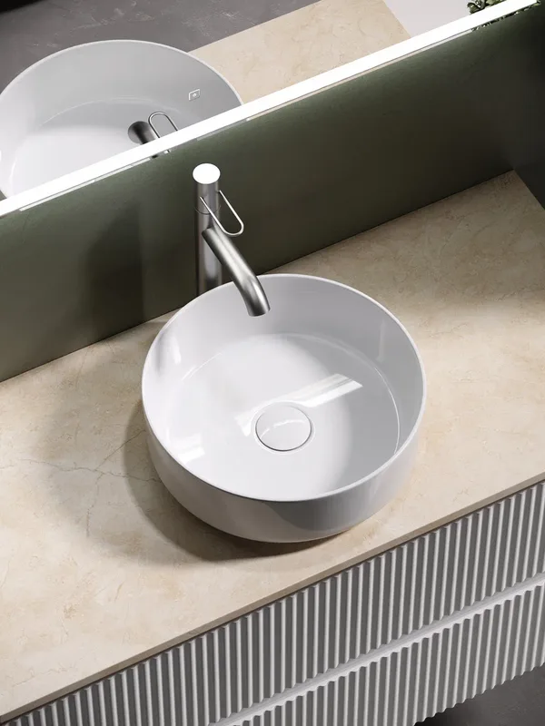 Тумба с раковиной Sancos Snob R 100 см, bianco, столешница бежевая, раковина CN5001 Sancos — официальный сайт