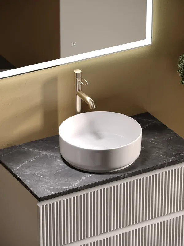 Тумба с раковиной Sancos Snob R 80 см, bianco, столешница черный мрамор, раковина CN5001 Sancos — официальный сайт