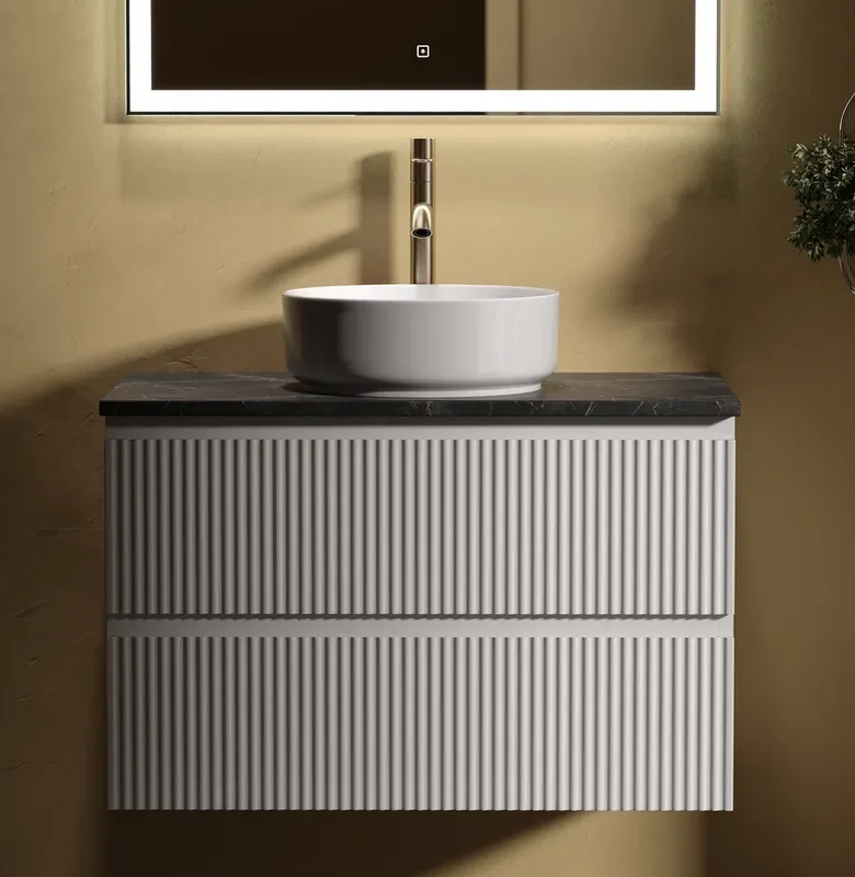 Тумба с раковиной Sancos Snob R 80 см, bianco, столешница черный мрамор, раковина CN5001 Sancos — официальный сайт