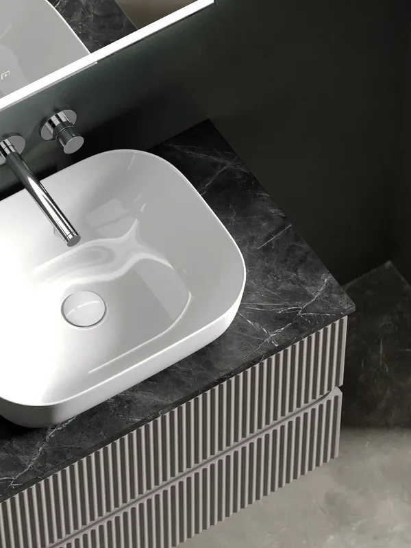 Тумба под раковину со столешницей Sancos Snob R 80 doha soft, столешница черный мрамор Sancos — официальный сайт
