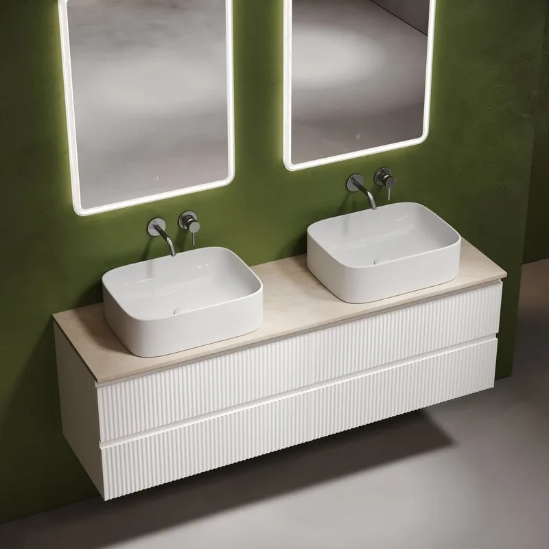 Тумба с раковиной Sancos Snob R 160 bianco, столешница бежевая TT160A2, раковина CN6052 Sancos — официальный сайт
