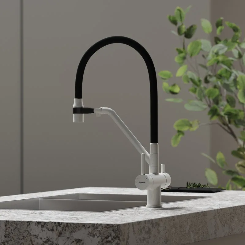 Смеситель для кухни Sancos Dora SC4003GR с гибким изливом, белый гранит Sancos — официальный сайт