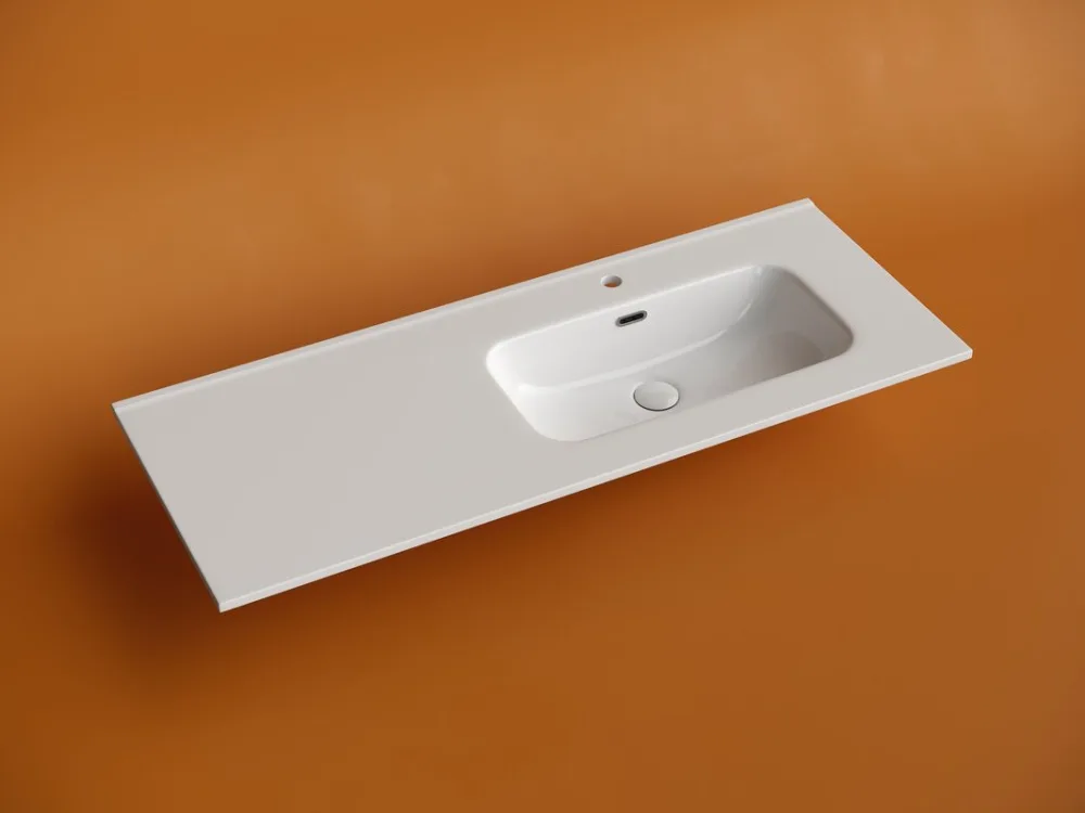 Раковина накладная мебельная Ceramicanova Element прямоугольная 121 с чашей справа с отверстием под смеситель цвет белый CN7006R Sancos — официальный сайт
