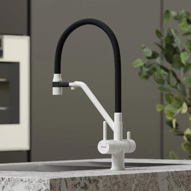 Смеситель для кухни Sancos Dora SC4003GR с гибким изливом, белый гранит Sancos — официальный сайт