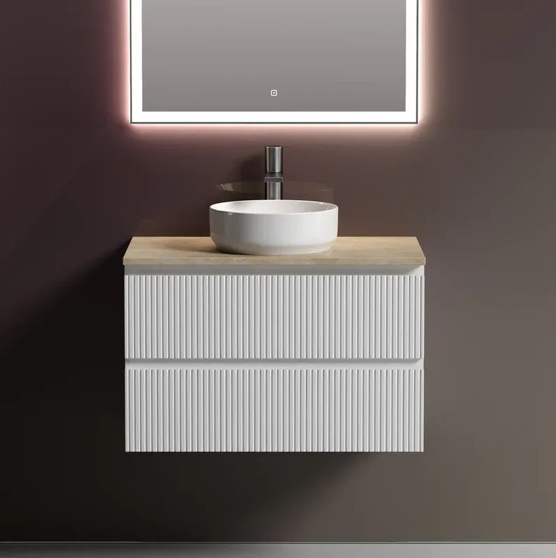 Тумба с раковиной Sancos Snob T 80 см, bianco, столешница бежевая, раковина CN6005 Sancos — официальный сайт