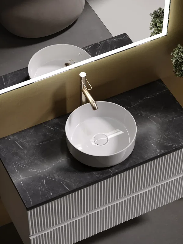 Тумба с раковиной Sancos Snob R 100 см, bianco, столешница черный мрамор, раковина CN5001 Sancos — официальный сайт