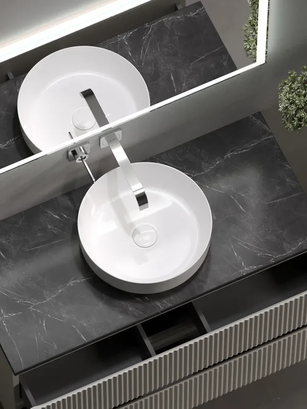 Тумба под раковину со столешницей Sancos Snob R 100 beige soft, столешница черный мрамор Sancos — официальный сайт