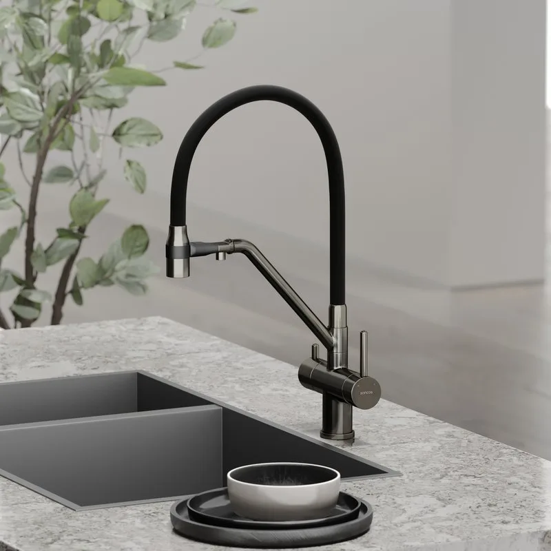 Смеситель для кухни Sancos Dora SC4003GG с гибким изливом, вороненая сталь Sancos — официальный сайт