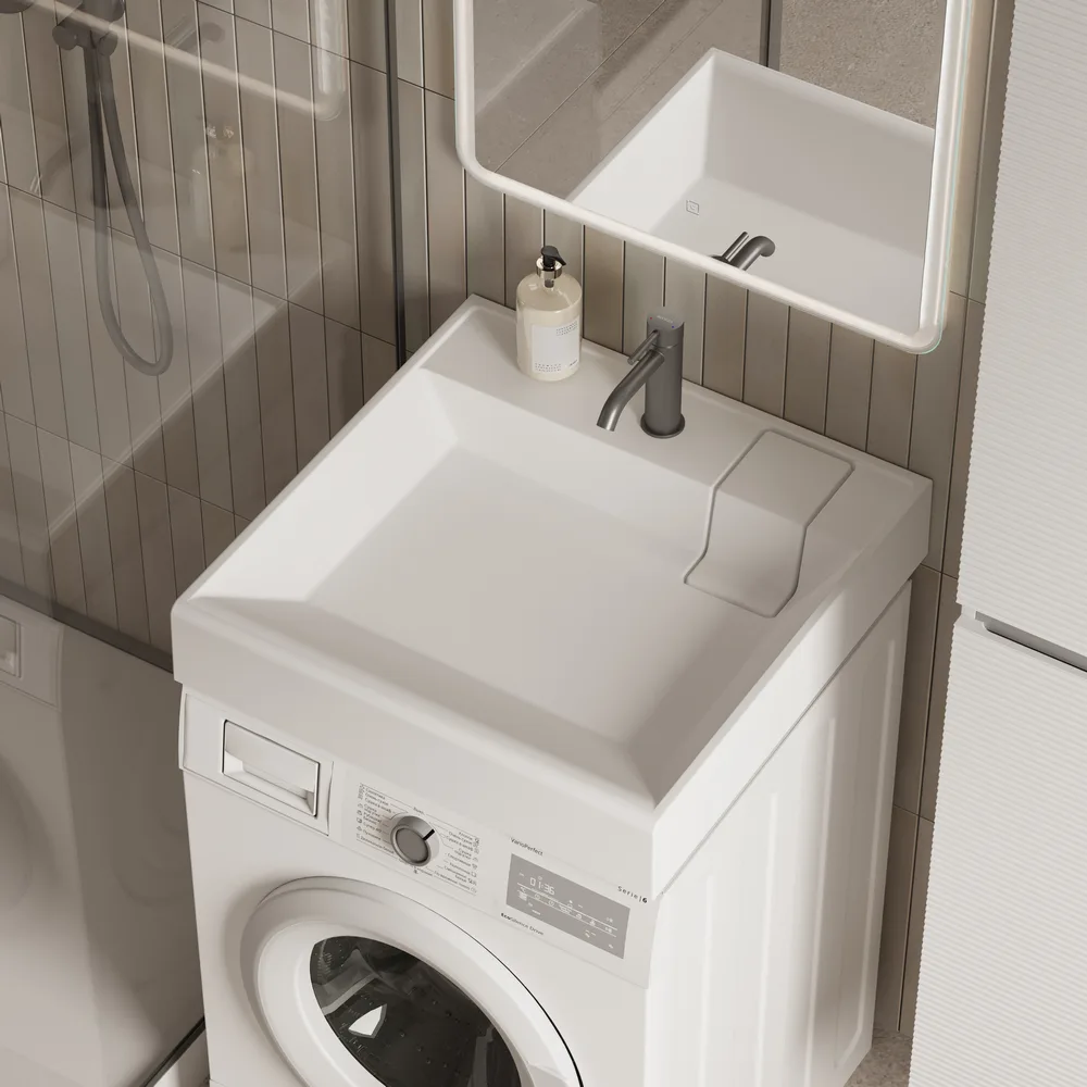 Раковина над стиральной машиной Ceramicanova Quattro CN0101,с кронштейнами, белая  Sancos — официальный сайт
