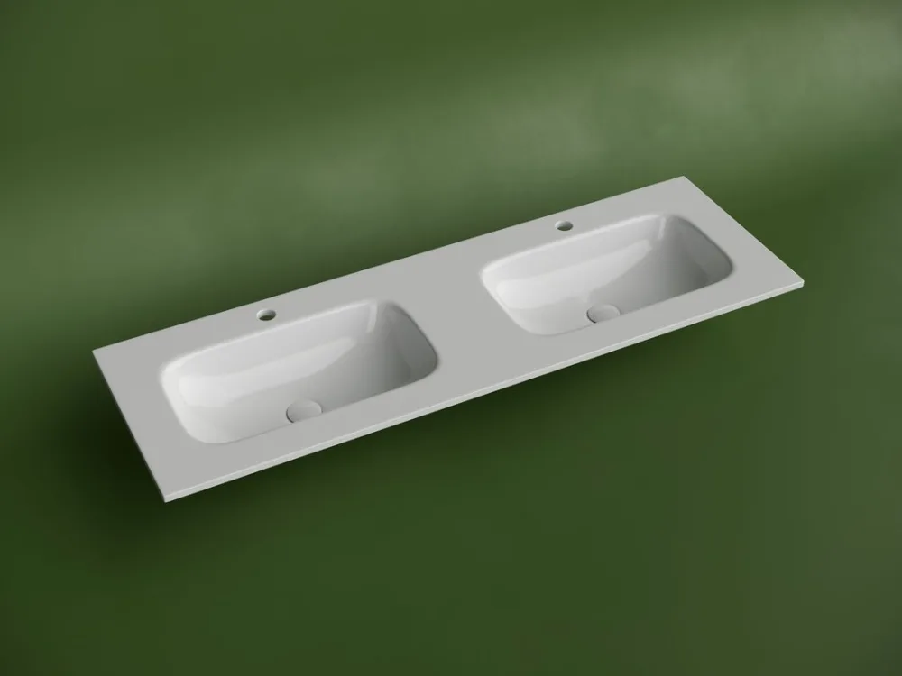 Мебельная раковина Ceramicanova Grace прямоугольная 141см с двумя чашами и отверстиями под смеситель CN7022 Sancos — официальный сайт